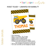 Dump Truck Personalized 2-Pocket Folder