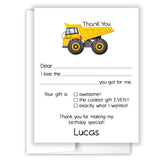 Dump Truck Thank You Note Card Stationery • Fill in Blank, Lined or Blank Cards