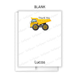 Dump Truck Thank You Note Card Stationery • Fill in Blank, Lined or Blank Cards