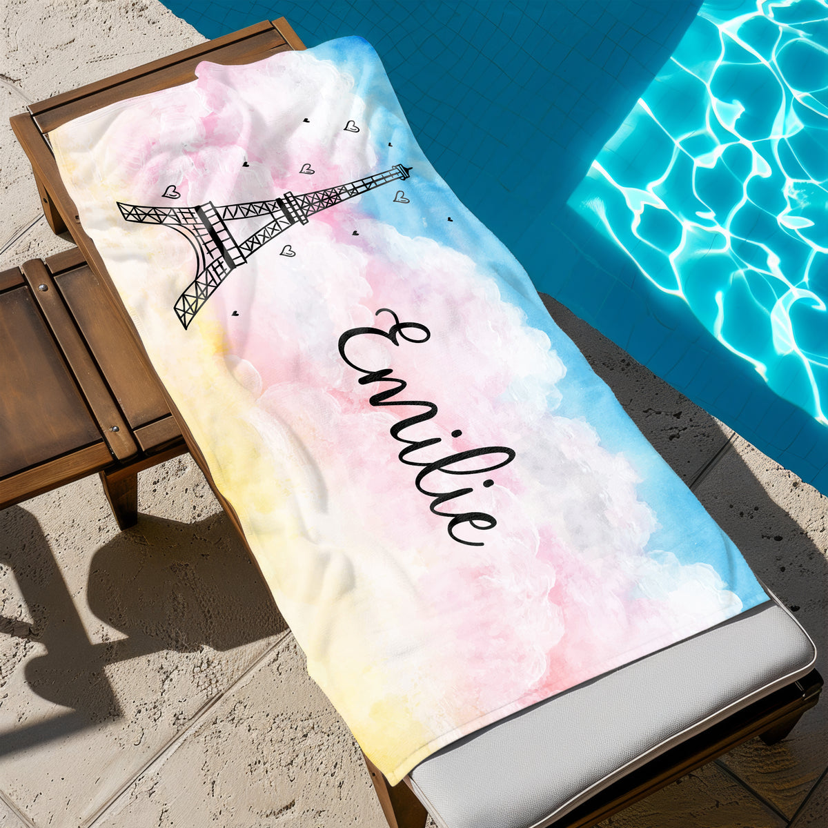 Eiffel Tower Personalized Beach Towel • Custom 30x60 Swimming Swim Bath Bathroom Pool