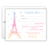 Eiffel Tower Thank You Note Card Stationery • Fill in Blank, Lined or Blank Cards
