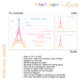 Eiffel Tower Thank You Note Card Stationery • Fill in Blank, Lined or Blank Cards