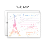 Eiffel Tower Thank You Note Card Stationery • Fill in Blank, Lined or Blank Cards