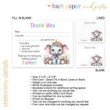 Elephant Thank You Note Card Stationery • Fill in Blank, Lined or Blank Cards
