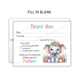 Elephant Thank You Note Card Stationery • Fill in Blank, Lined or Blank Cards