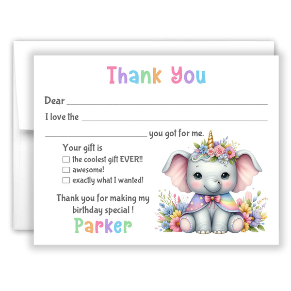 Elephant Thank You Note Card Stationery • Fill in Blank, Lined or Blank Cards