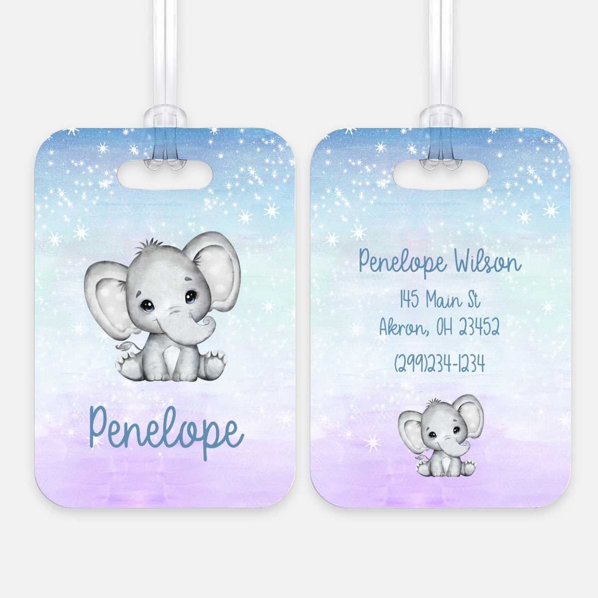 Elephant Rainbow Luggage Bag Tag Personalized Custom