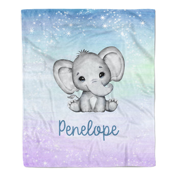 Elephant Rainbow Minky Blanket Personalized Custom
