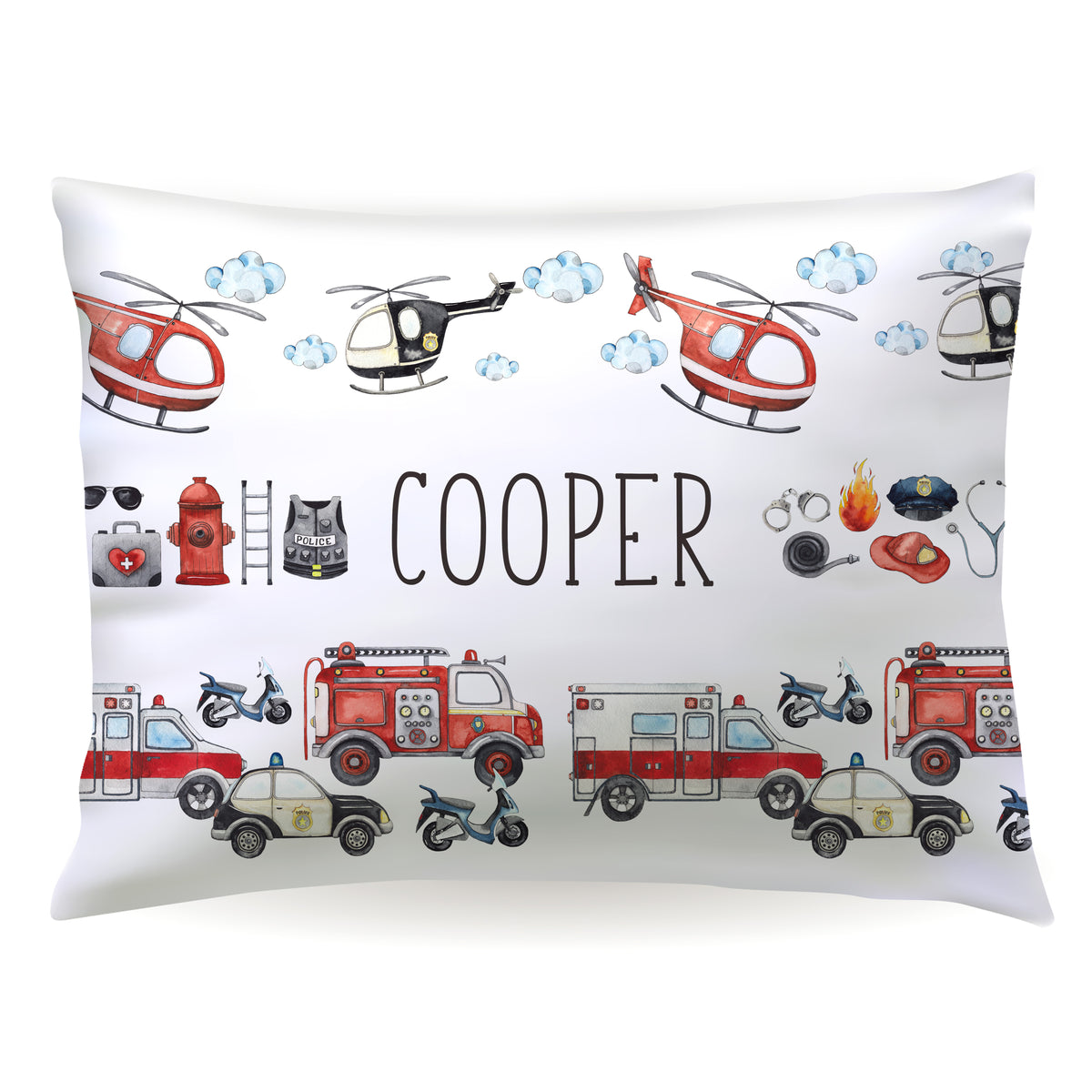 Firetruck Police Personalized Custom Pillowcase • Standard or Toddler Size