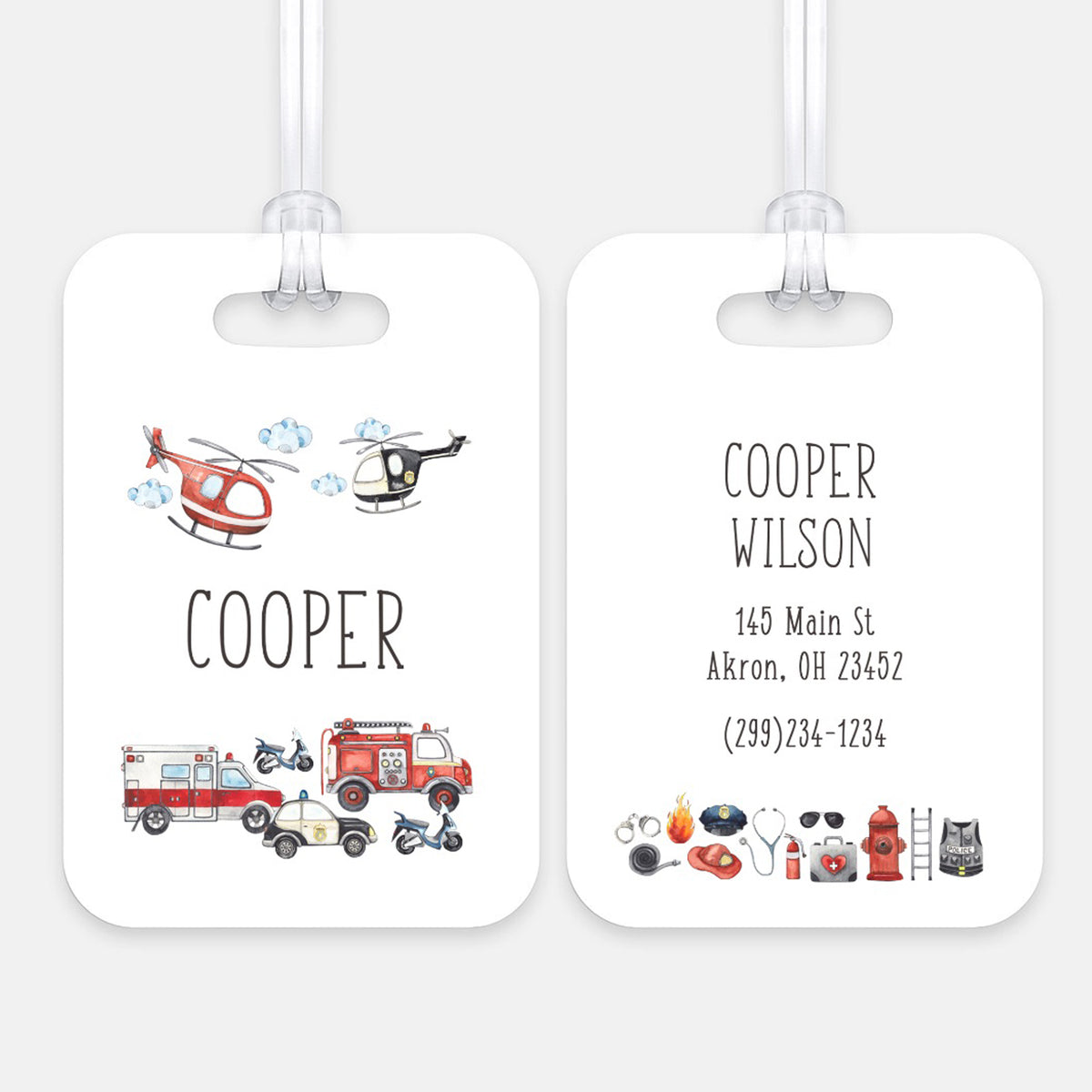 Emergency Fire Police Luggage Bag Tag Personalized Custom