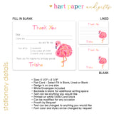Pink Flamingo Thank You Note Card Stationery • Fill in Blank, Lined or Blank Cards