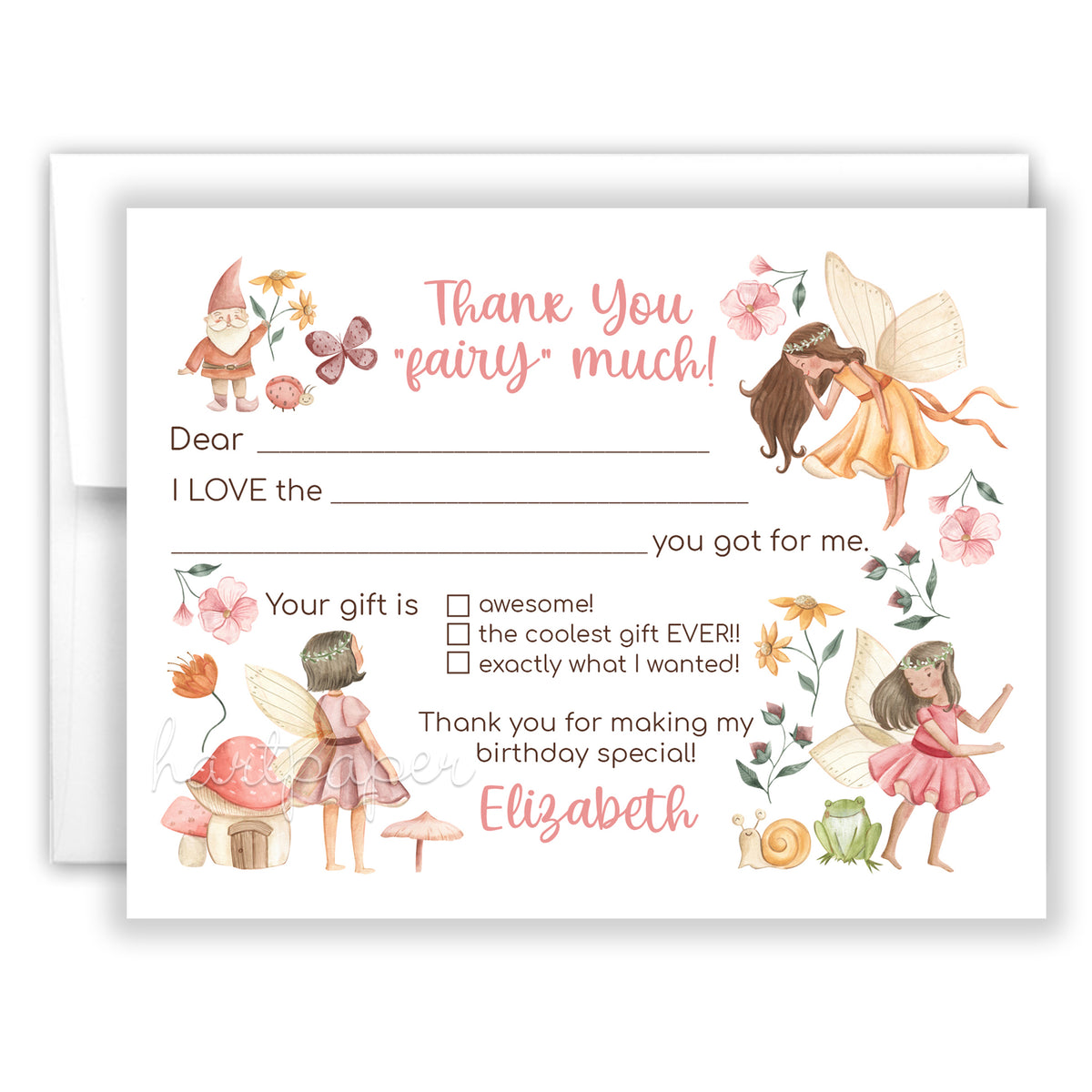 Fairy Thank You Note Card Stationery • Fill in Blank, Lined or Blank Cards