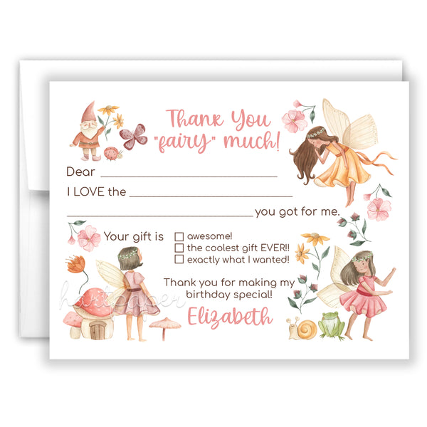 Fairy Thank You Note Card Stationery • Fill in Blank, Lined or Blank Cards