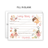 Fairy Camp News Summer Camping Note Cards Stationery • Fill in Blank, Lined or Blank Cards