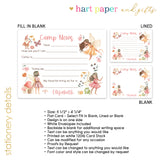 Fairy Camp News Summer Camping Note Cards Stationery • Fill in Blank, Lined or Blank Cards