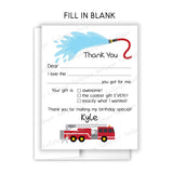 Firetruck Thank You Note Card Stationery • Fill in Blank, Lined or Blank Cards