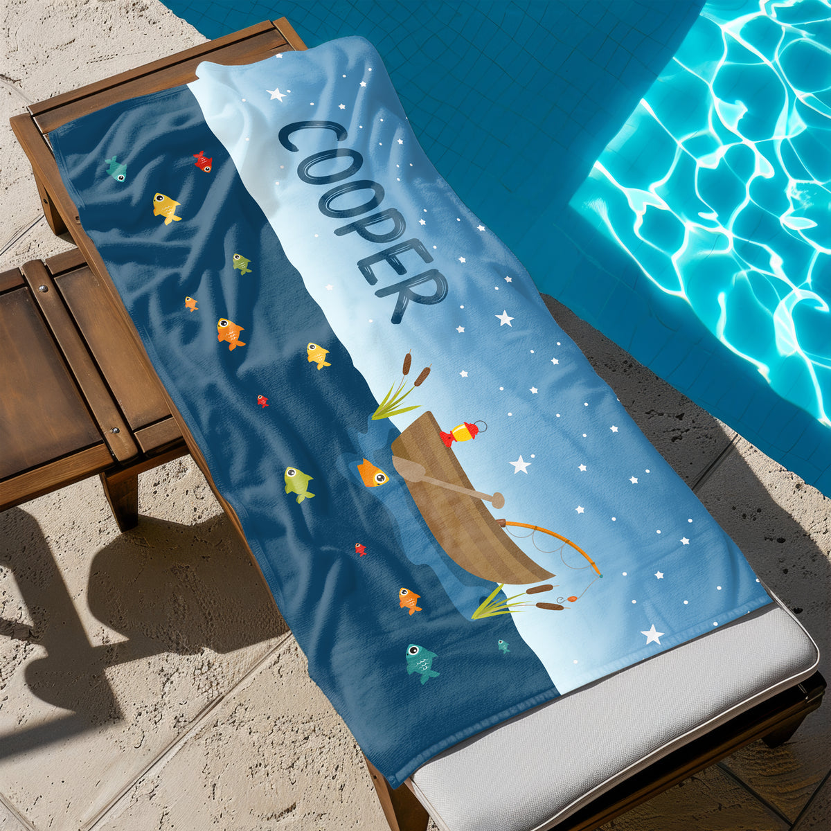 Fishing Sports Personalized Beach Towel • Custom 30x60 Swimming Swim Bath Bathroom Pool