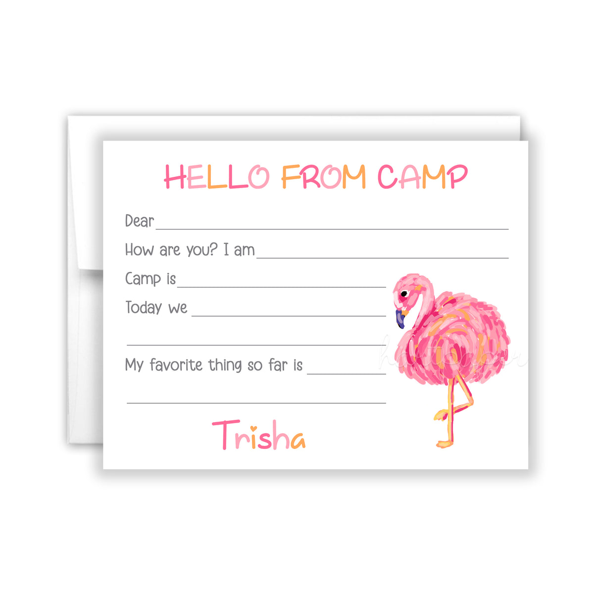 Pink Flamingo Summer Camp Camping Note Cards Stationery Custom Personalized • Fill in Blank, Lined or Blank Cards