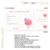 Pink Flamingo Summer Camp Camping Note Cards Stationery • Fill in Blank, Lined or Blank Cards