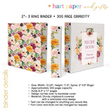 Warm Flowers Personalized 2" 3 Ring Recipe Book Binder