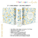 Yellow & Blue Flowers Personalized 2" 3 Ring Recipe Book Binder