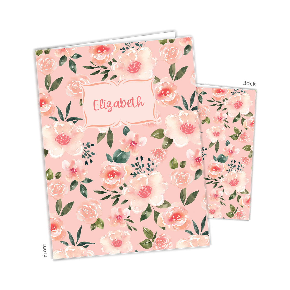 Pink Rose Flowers Personalized Custom 2-Pocket Folder • School Office Supplies