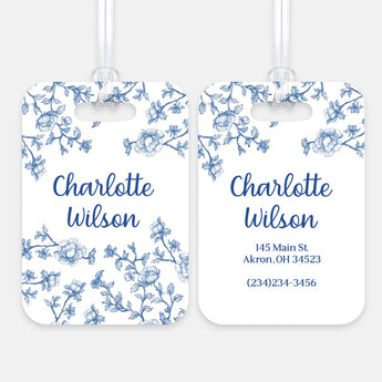 Blue Chinoiserie Flowers Luggage Bag Tag