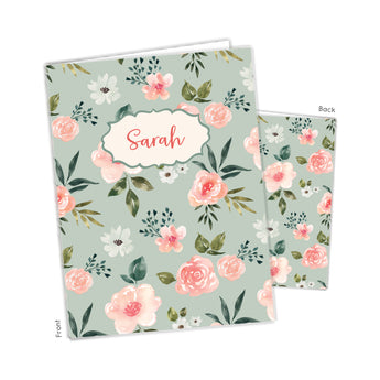 Green Pink Flowers Personalized 2-Pocket Folder
