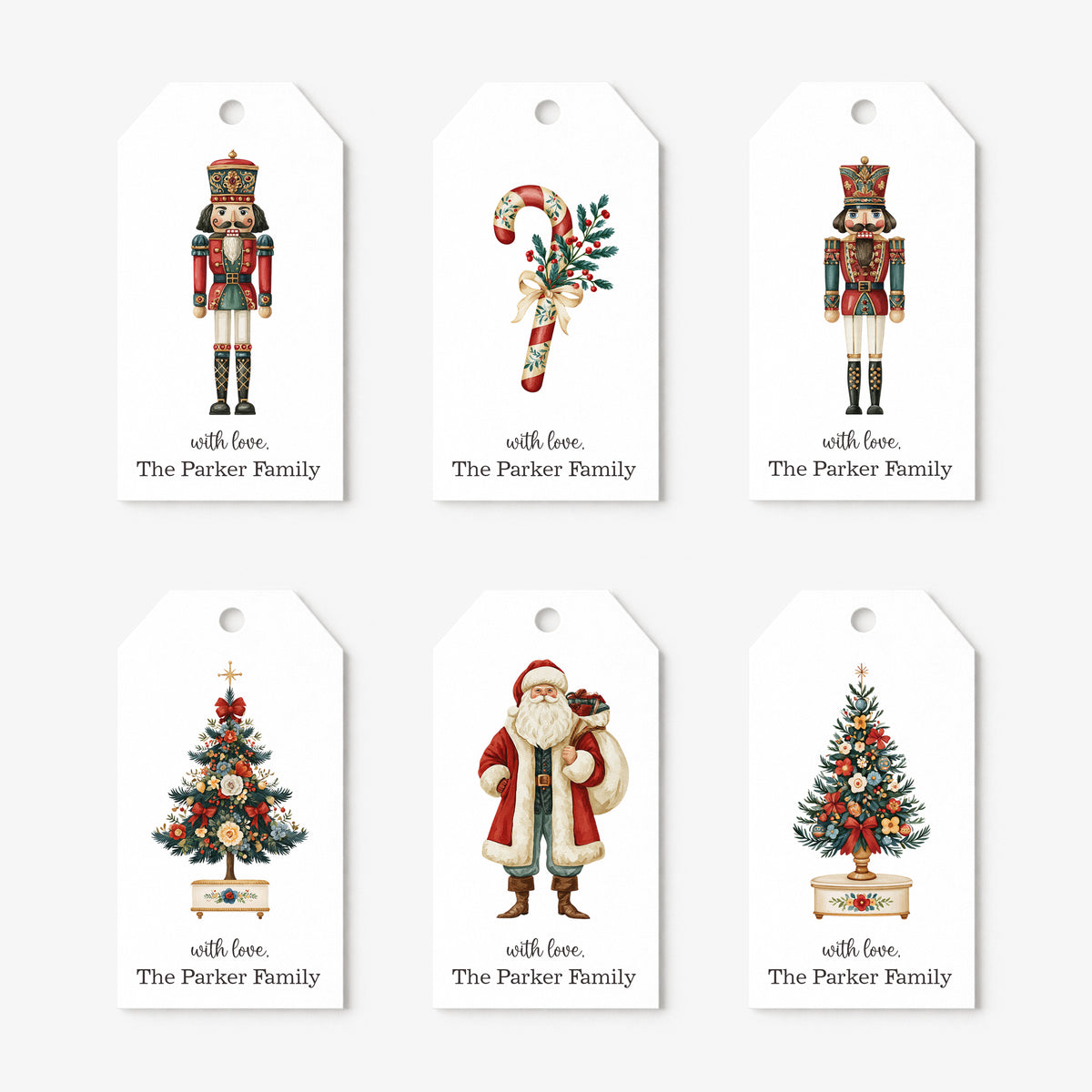 Whimsical Folk Art Christmas Personalized Gift Tags • Christmas Holiday Gift Wrapping • Custom Family Name Tag • Gifts
