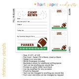 Football Sports Summer Camp Camping Note Cards Stationery • Fill in Blank, Lined or Blank Cards