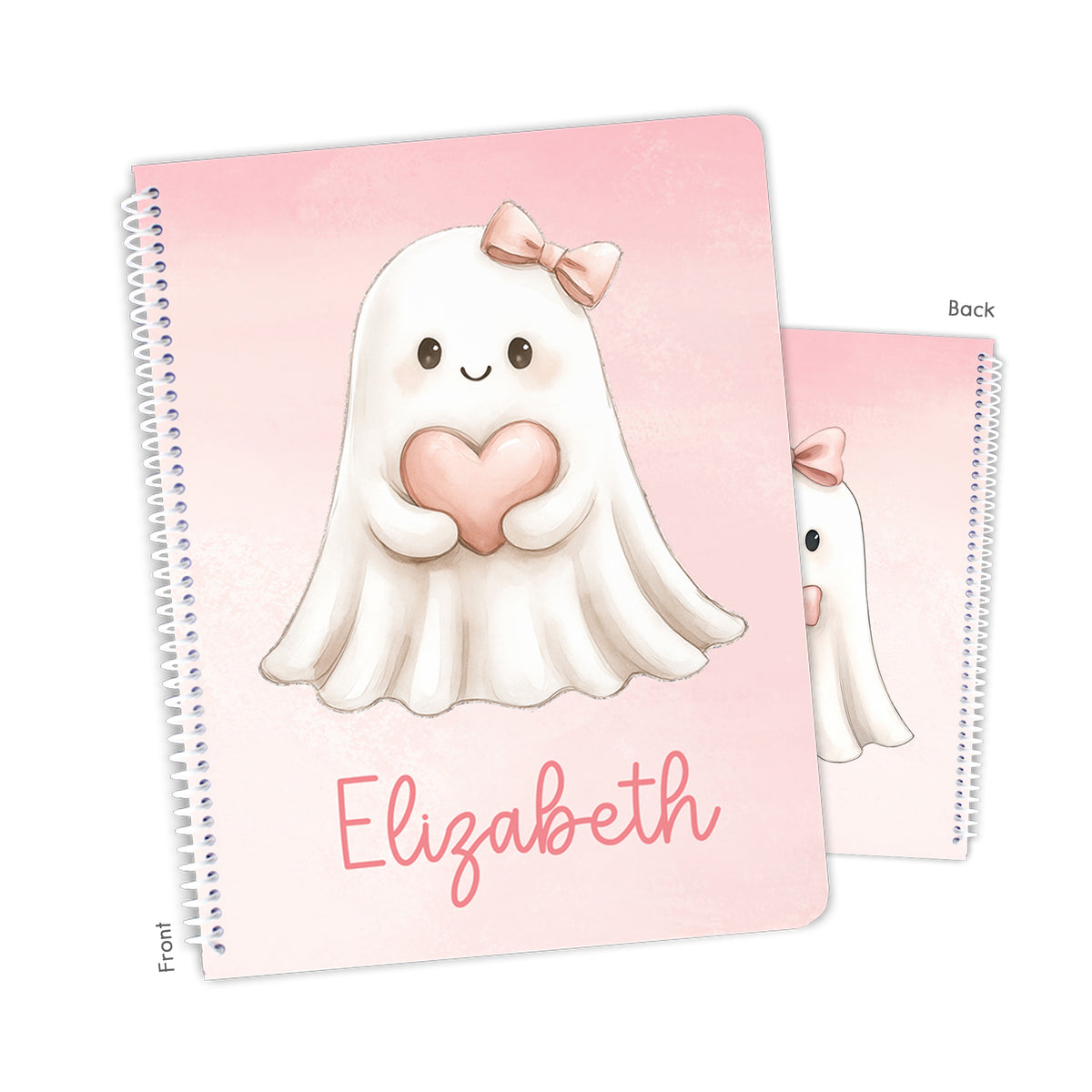 Cute Pink Ghost Personalized Custom Notebook or Sketchbook • School Office Supplies