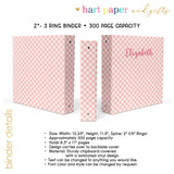 Pink Gingham Personalized 2" 3 Ring Binder