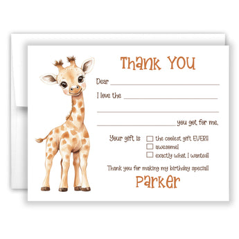 Giraffe Thank You Note Card Stationery • Fill in Blank, Lined or Blank Cards