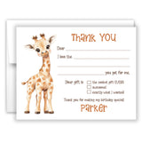 Giraffe Thank You Note Card Stationery • Fill in Blank, Lined or Blank Cards