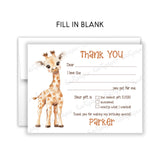 Giraffe Thank You Note Card Stationery • Fill in Blank, Lined or Blank Cards