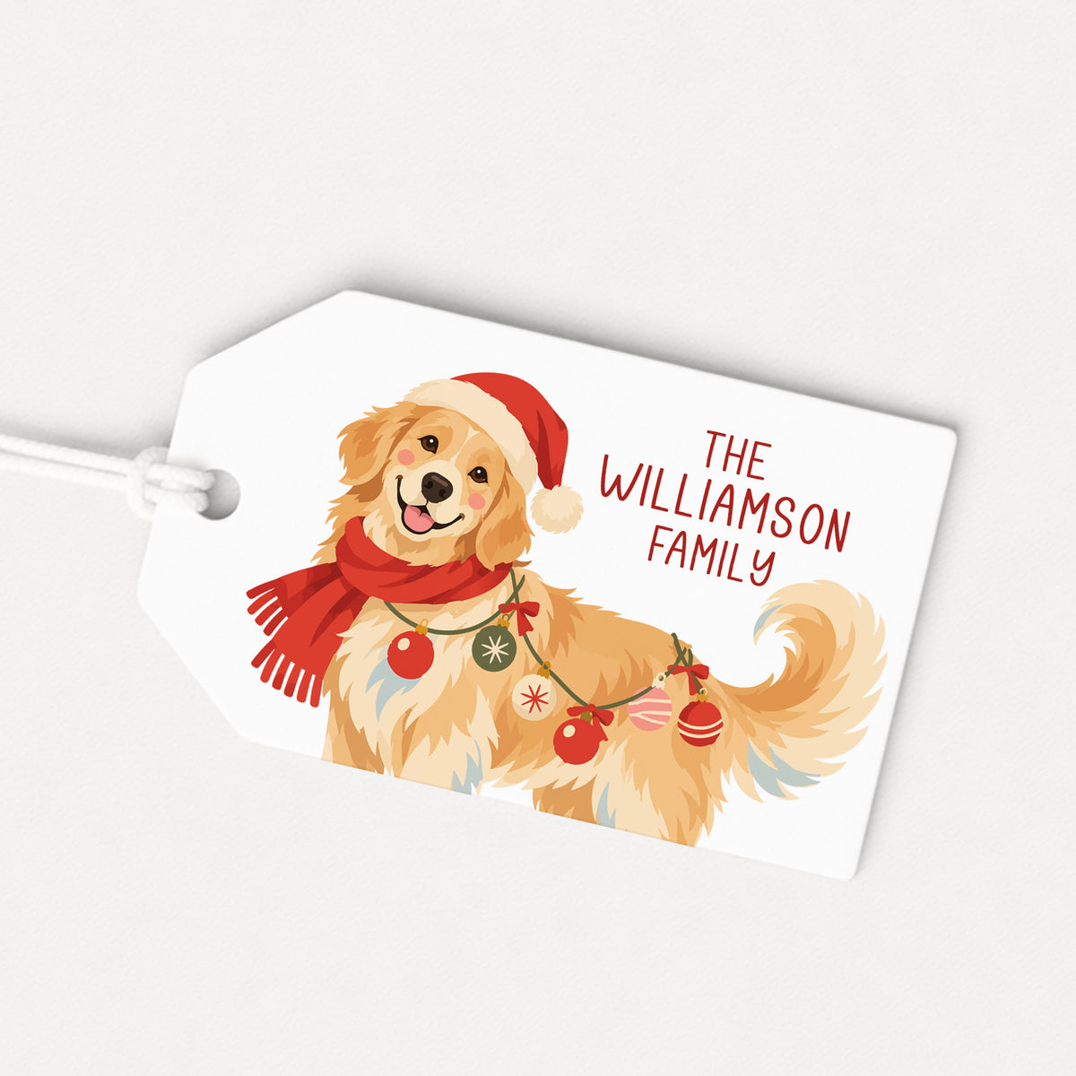 Golden Retriever Pet Puppy Personalized Gift Tags • Christmas Holiday Gift Wrapping • Custom Family Name Tag • Gifts Whimsical