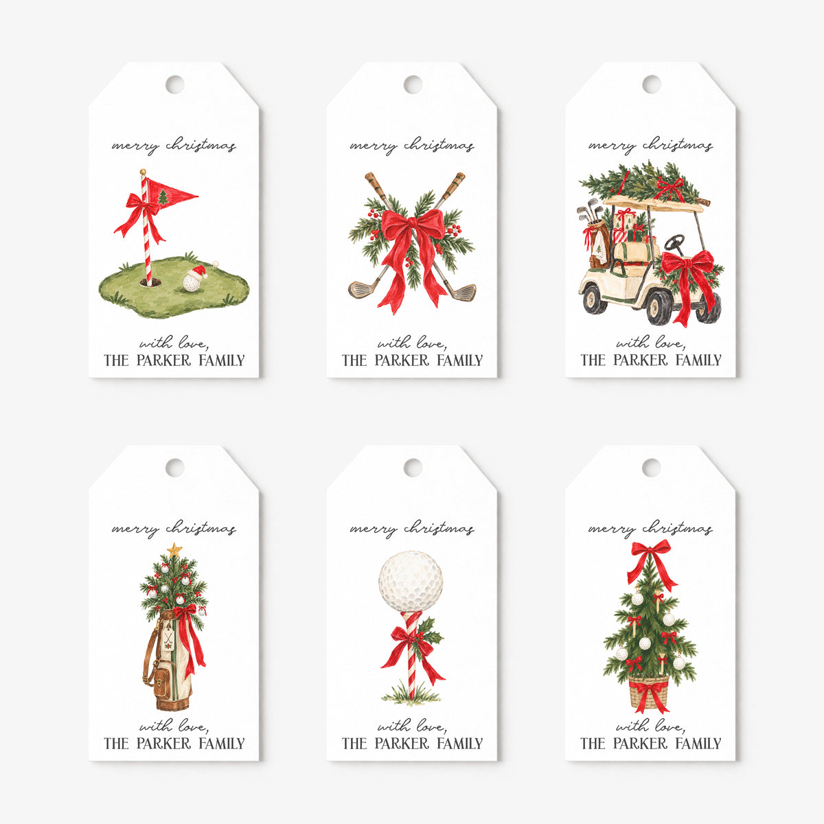 Whimsical Golf Golfing Personalized Gift Tags • Christmas Holiday Gift Wrapping • Custom Family Name Tag • Gifts