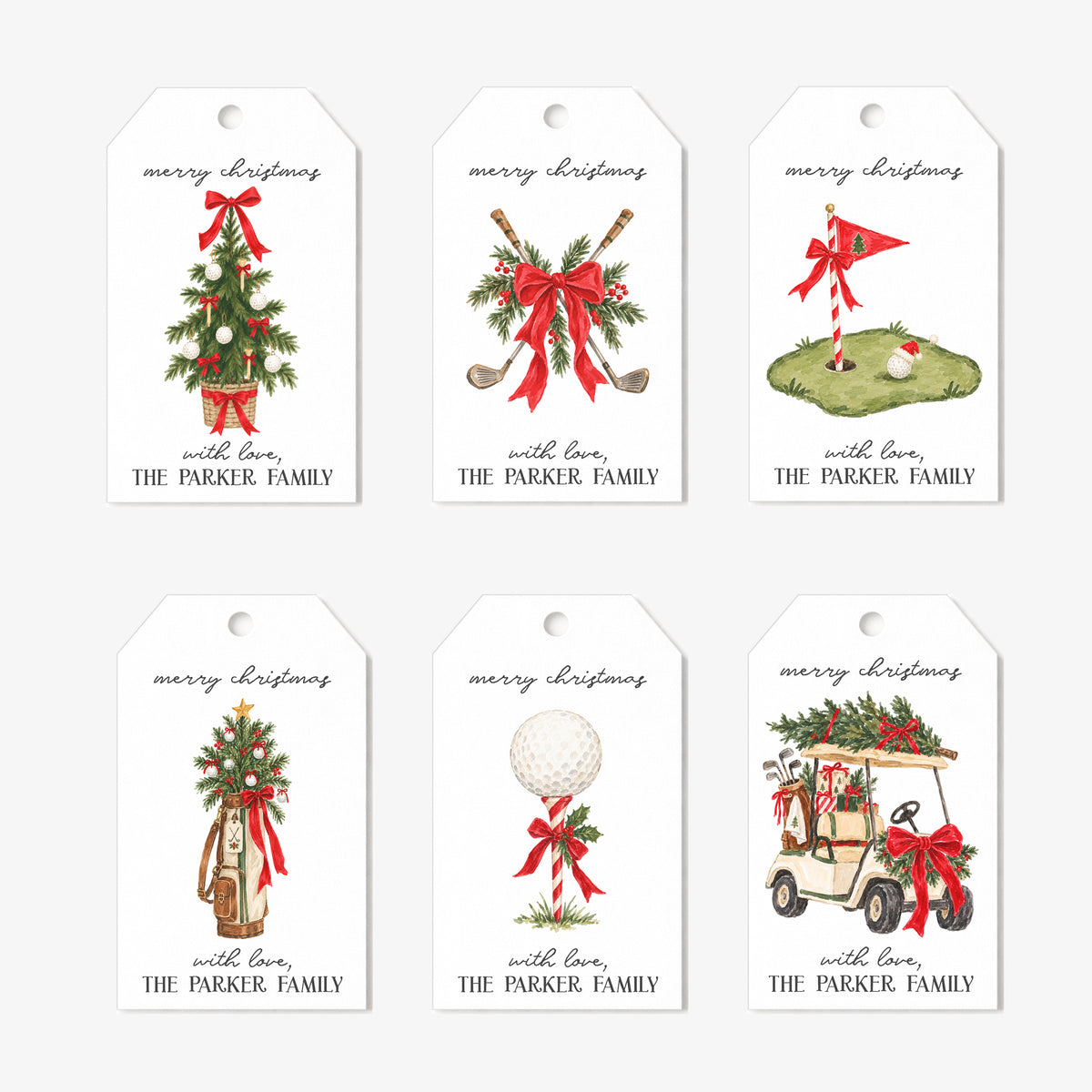 Whimsical Golf Golfing Personalized Gift Tags • Christmas Holiday Gift Wrapping • Custom Family Name Tag • Gifts