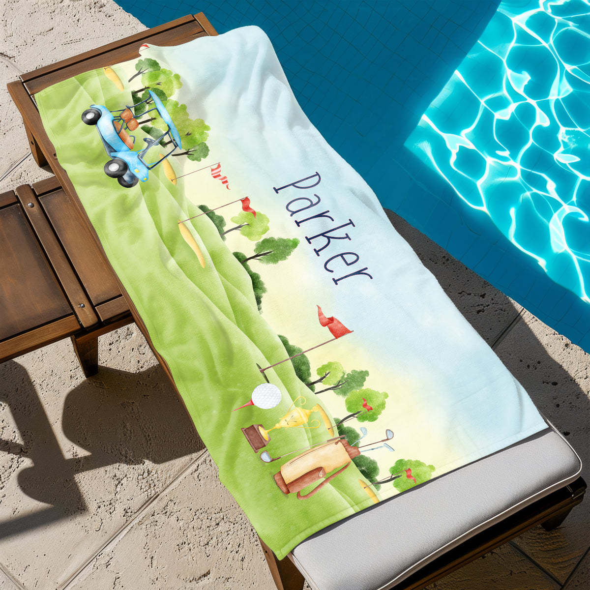 Golf Sports Personalized Beach Towel • Custom 30x60 Swimming Swim Bath Bathroom Pool