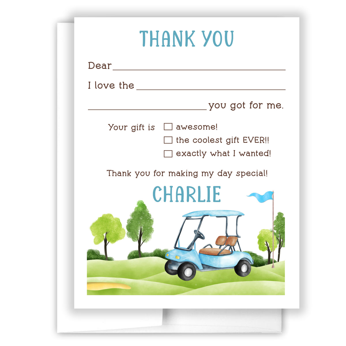 Golf Thank You Note Card Personalized Custom Stationery • Fill in Blank, Lined or Blank Cards