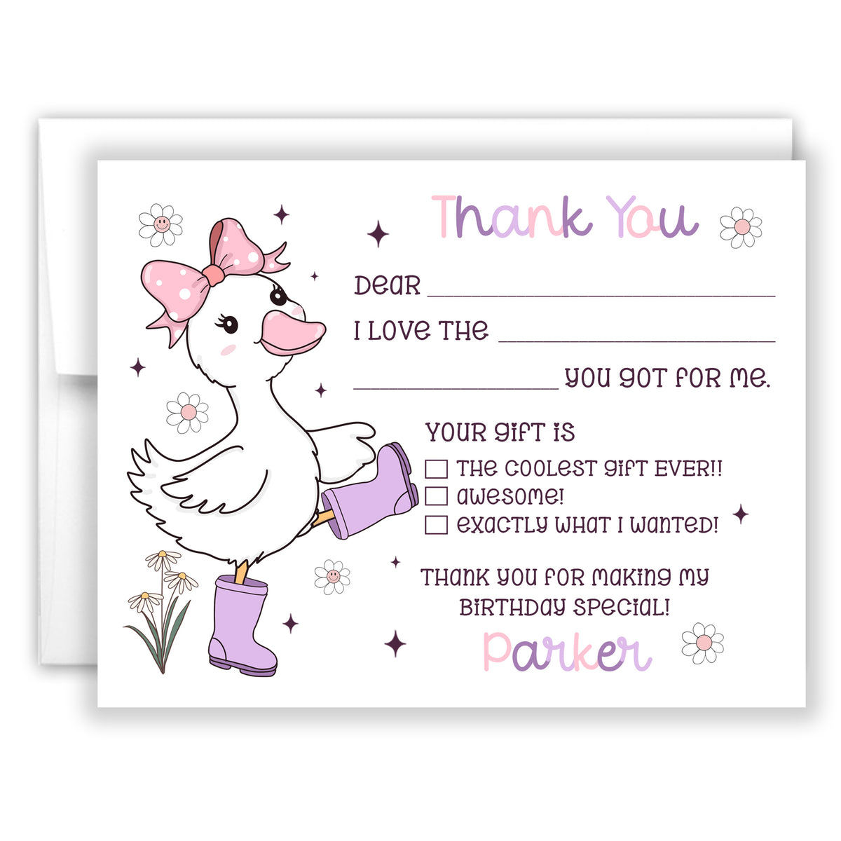 Goose Thank You Note Card Personalized Custom Stationery • Fill in Blank, Lined or Blank Cards
