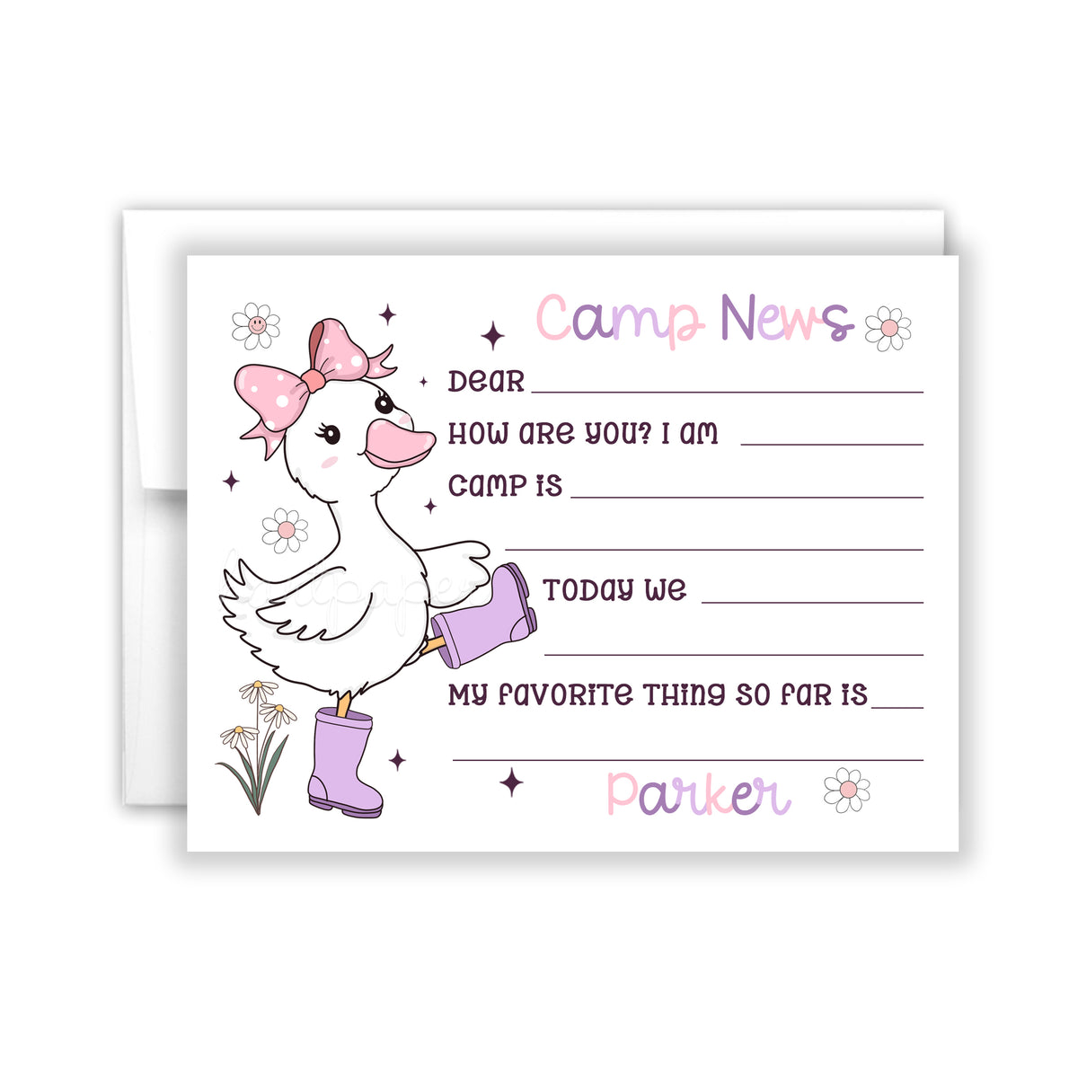 Rainbow Goose Summer Camp Camping Note Cards Stationery Custom Personalized • Fill in Blank, Lined or Blank Cards