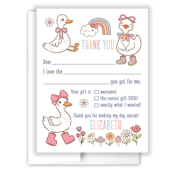 Goose Rainbow Thank You Note Card Stationery • Fill in Blank, Lined or Blank Cards