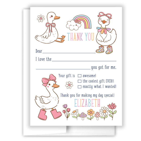 Goose Rainbow Thank You Note Card Stationery • Fill in Blank, Lined or Blank Cards