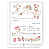 Goose Rainbow Thank You Note Card Stationery • Fill in Blank, Lined or Blank Cards