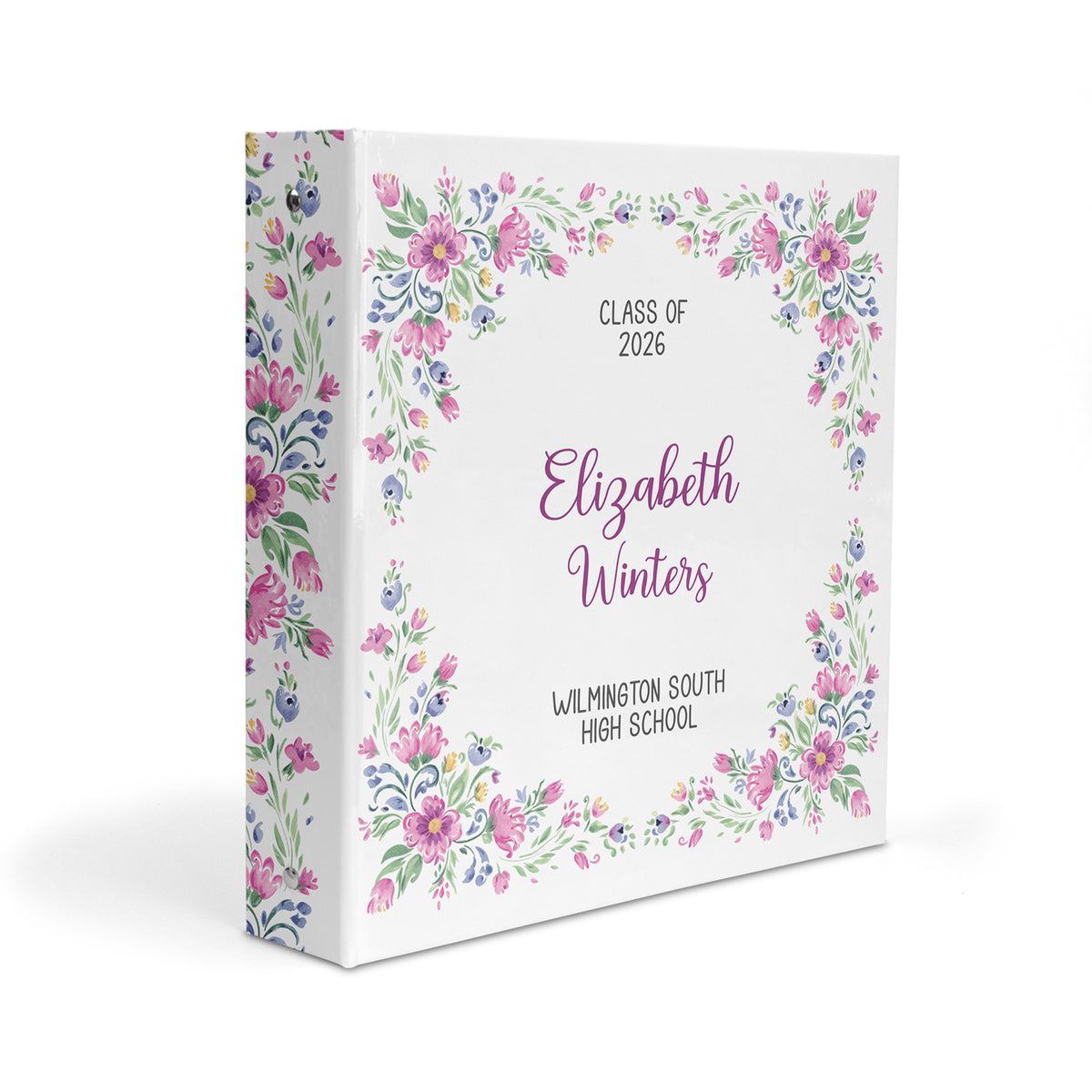 Purple Flowers Graduation Personalized Custom 2" 3 Ring Binder • School Office Supplies