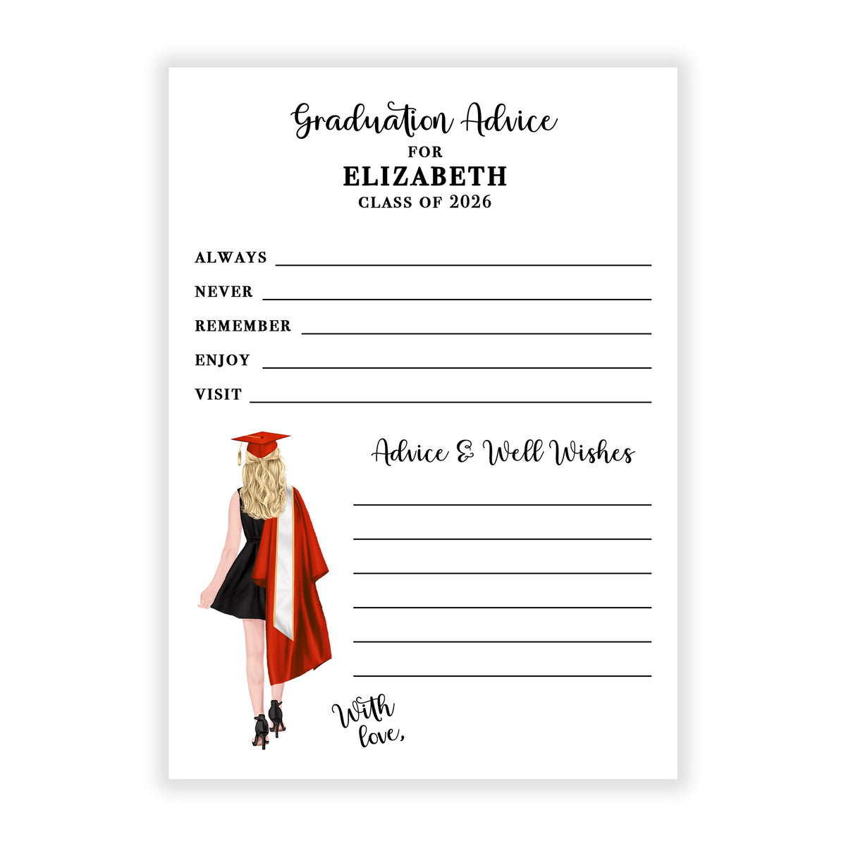 Graduation Party Advice Wish Wishes Cards Personalized Flat Stationery Custom Printed Party Open House Decorations Graduate Decor