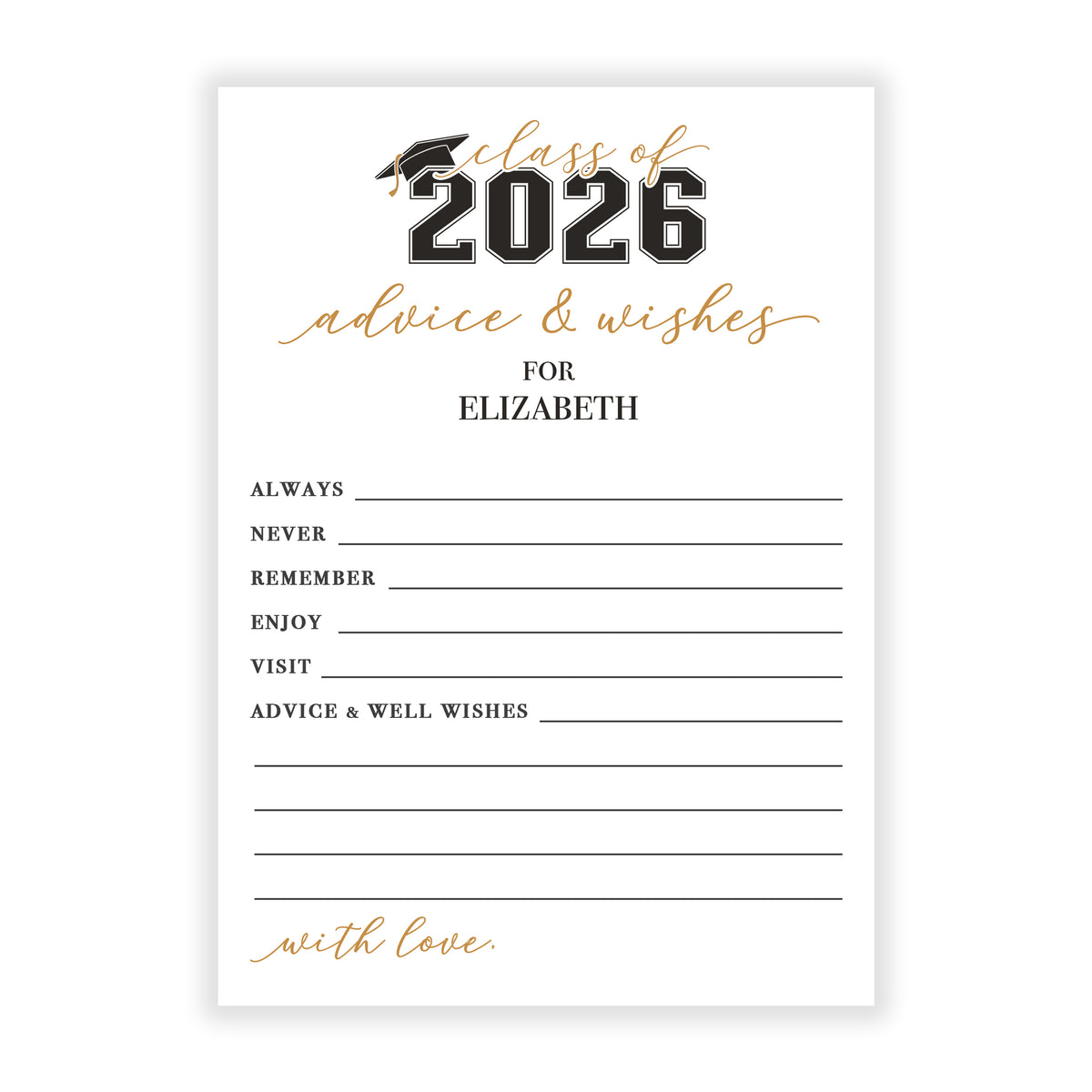 Graduation Party Advice Wish Wishes Cards Personalized Flat Stationery Custom Printed Party Open House Decorations Graduate Decor
