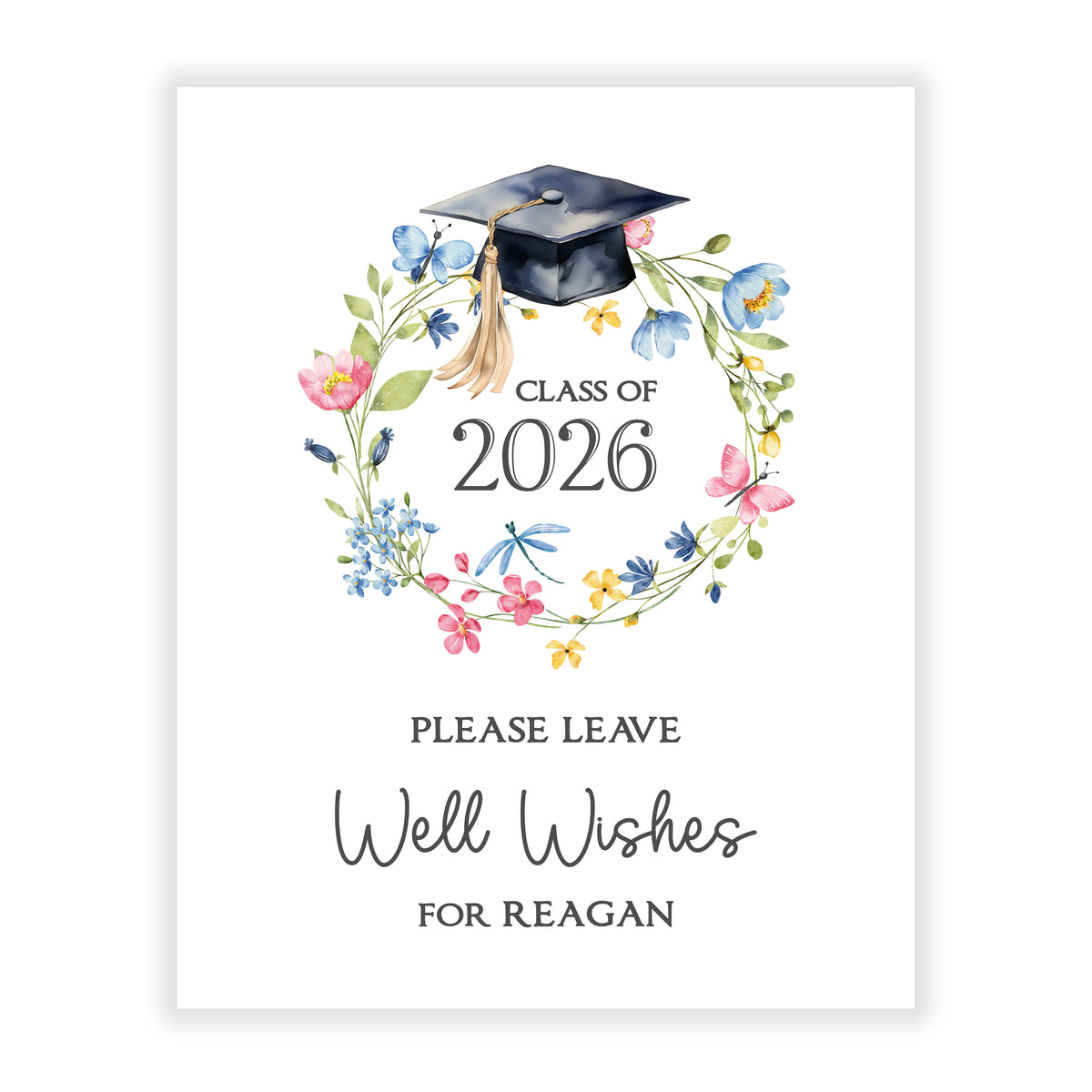 Wildflowers Sign for Graduation Party Advice Wish Wishes Cards Personalized • Stationery Custom Printed Open House Decorations Graduate Decor