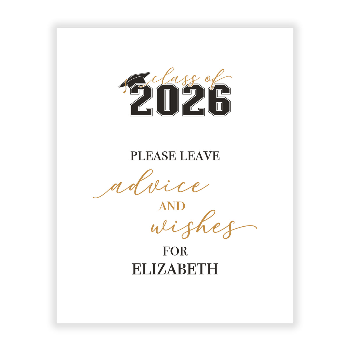 Sign for Graduation Party Advice Wish Wishes Cards Personalized • Stationery Custom Printed Open House Decorations Graduate Decor